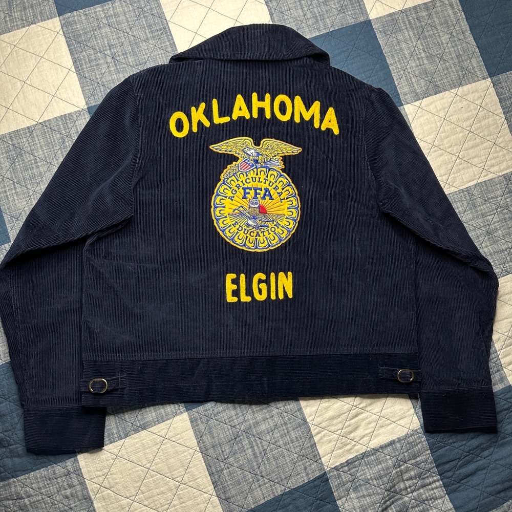 Vintage FFA Official Jacket Oklahoma Elgin Navy Blue Corduroy Size 103-38